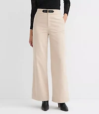 Petite Faux Leather Buckle Wide Leg Corduroy Pants
