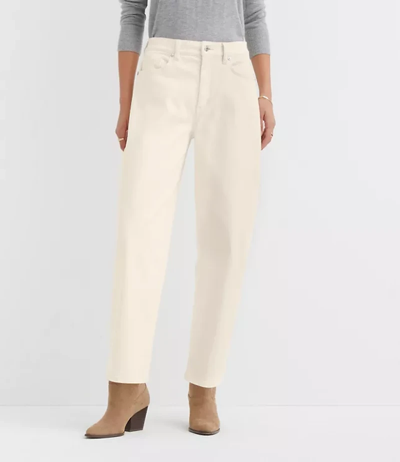 Petite High Rise Barrel Jeans Ivory