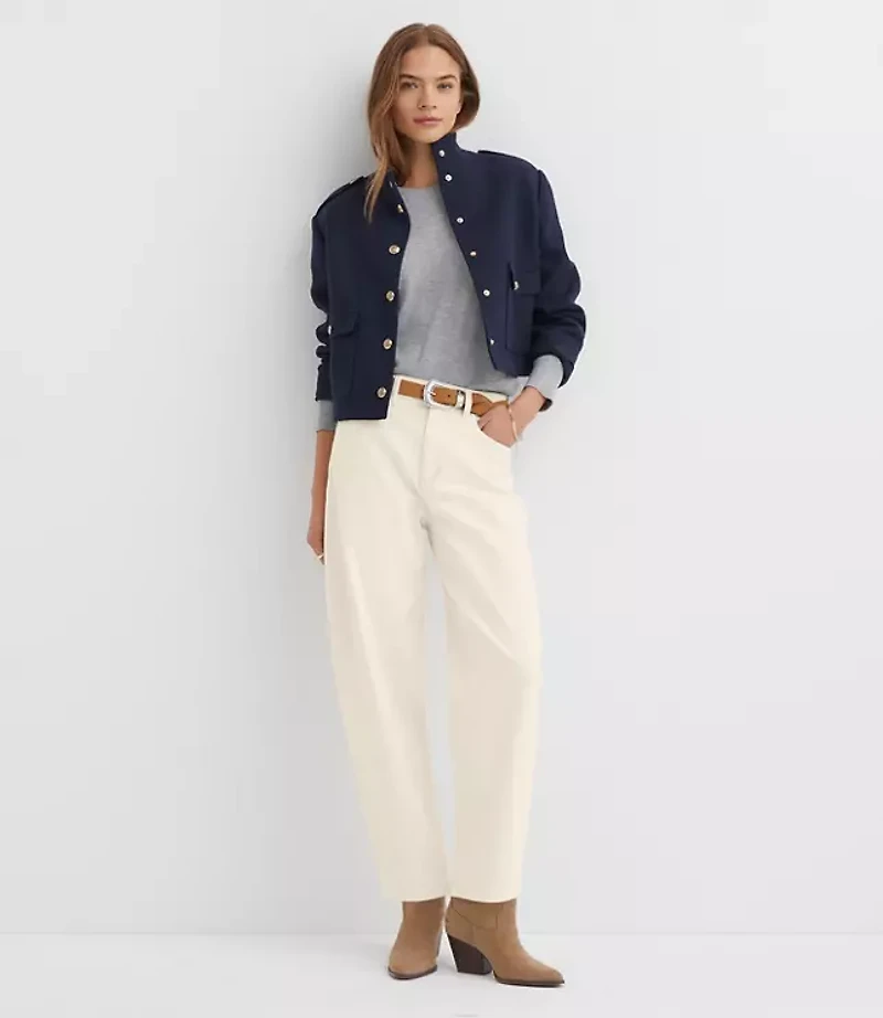 Petite High Rise Barrel Jeans Ivory