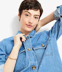Petite Denim Shirt Jacket Classic Mid Wash