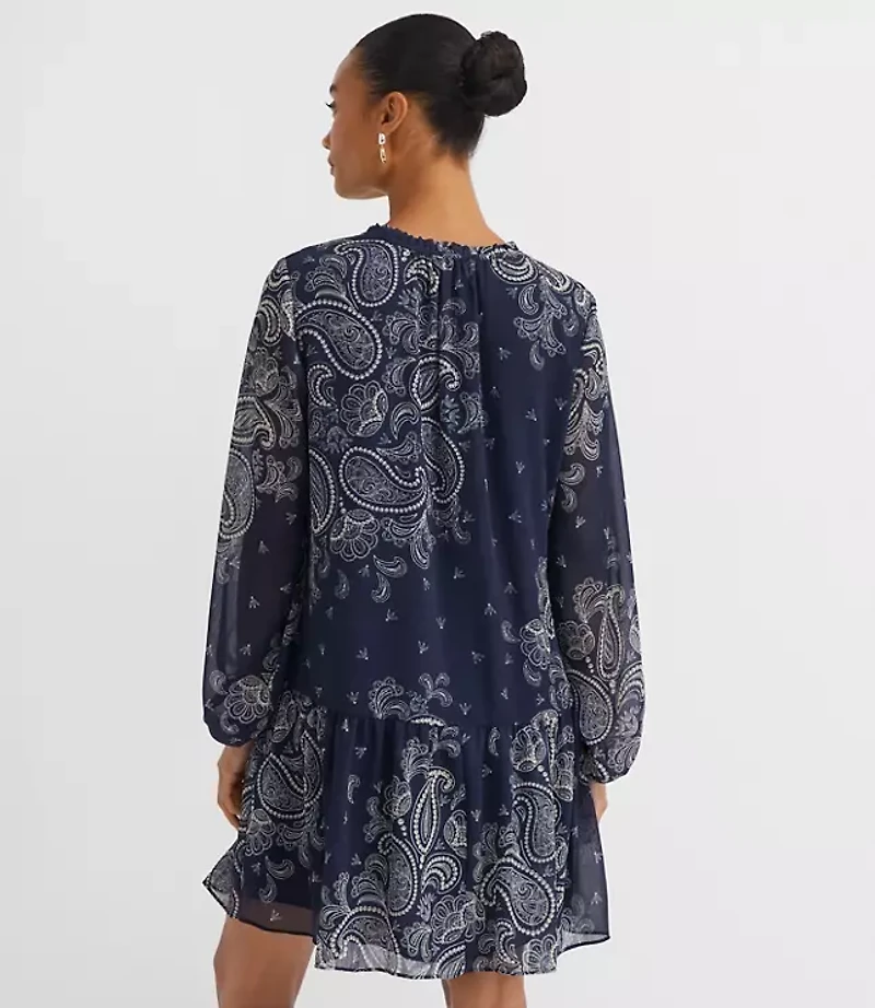 Paisley Button Flounce Mini Dress