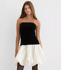 Velvet Strapless Bubble Mini Pocket Dress