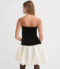 Velvet Strapless Bubble Mini Pocket Dress