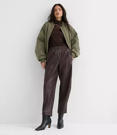 Pull On Barrel Pants in Faux Leather