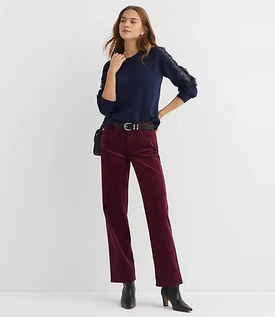 Petite Five Pocket Relaxed Straight Pants in Brushed Corduroy