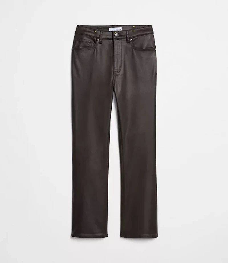 Coated High Rise Kick Crop Jeans Brown