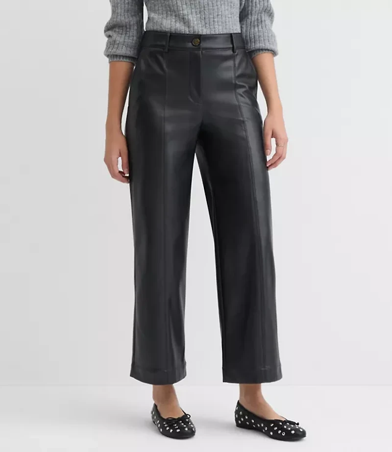 Curvy Wide Leg Pants Faux Leather