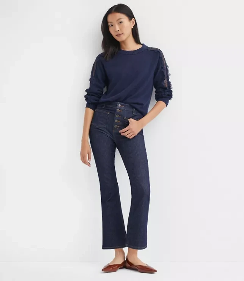 Patch Pocket High Rise Kick Crop Jeans Classic Rinse Wash