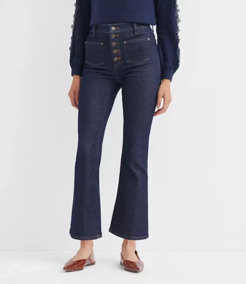 Patch Pocket High Rise Kick Crop Jeans Classic Rinse Wash