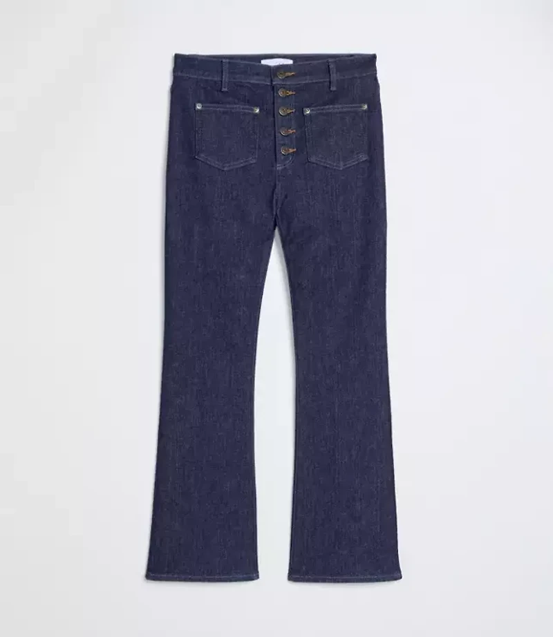 Patch Pocket High Rise Kick Crop Jeans Classic Rinse Wash