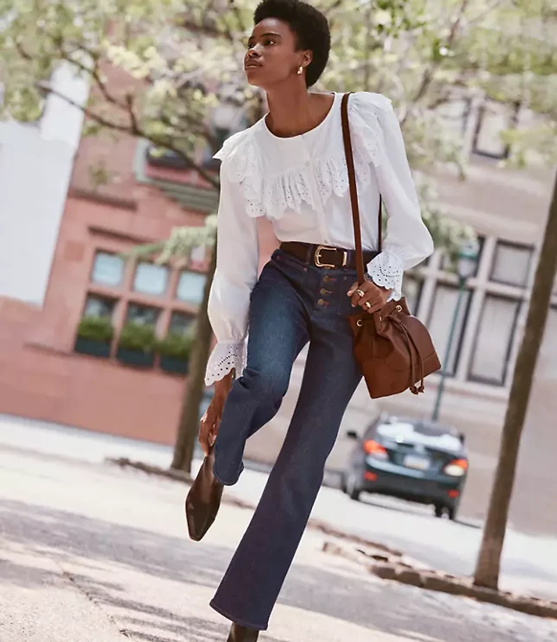 Patch Pocket High Rise Kick Crop Jeans Classic Rinse Wash