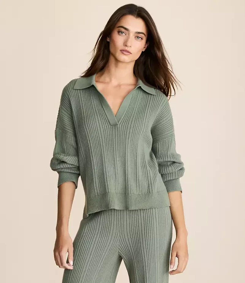 Lou & Grey Ribbed Collared Sweater