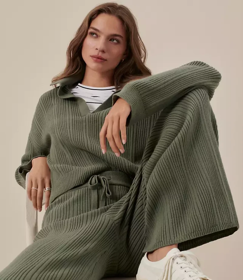Lou & Grey Ribbed Collared Sweater