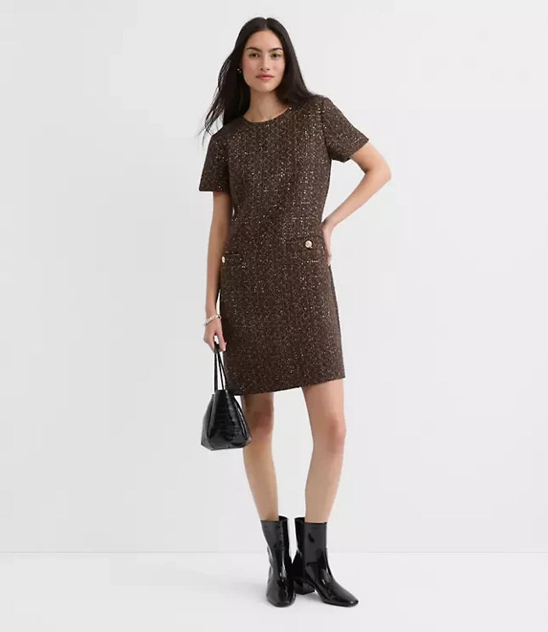 Shimmer Tweed Mini Pocket Dress
