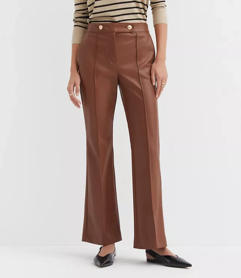Petite Pintucked Flare Pants Faux Leather