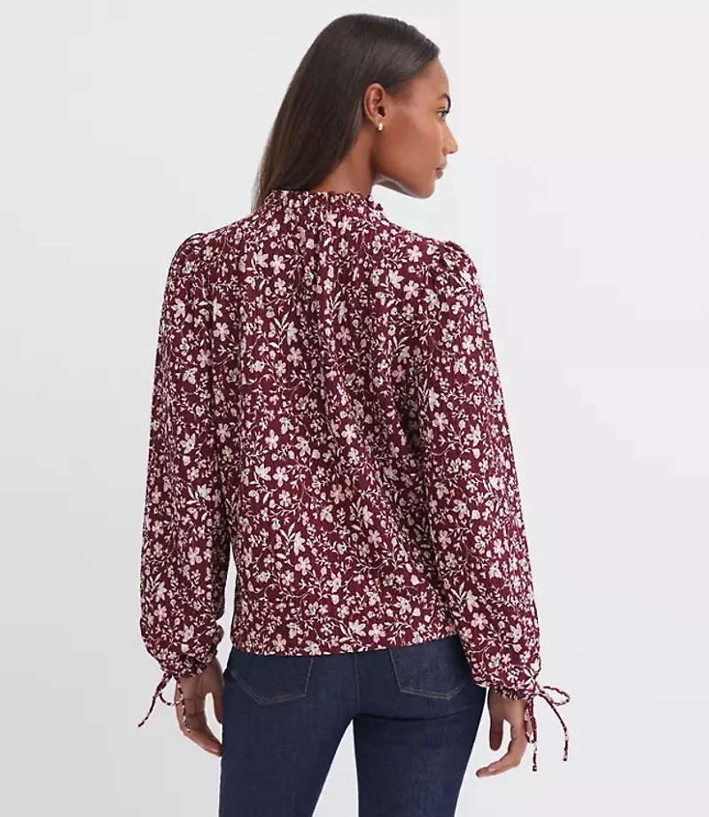 Petite Floral Ruffle Tie Cuff Top