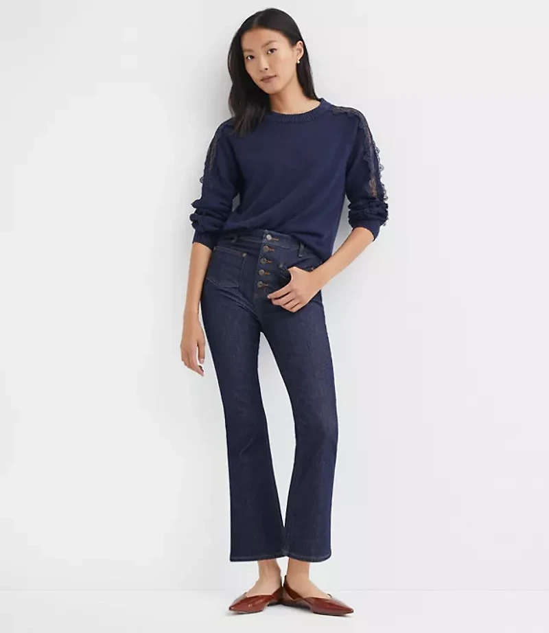 Petite Patch Pocket High Rise Kick Crop Jeans Classic Rinse Wash