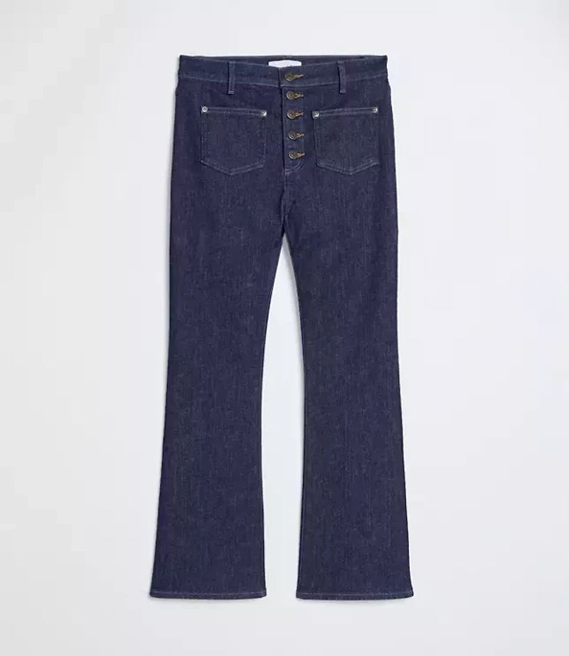 Petite Patch Pocket High Rise Kick Crop Jeans Classic Rinse Wash