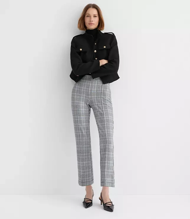 Petite Pintucked Kick Crop Pants Plaid Ponte