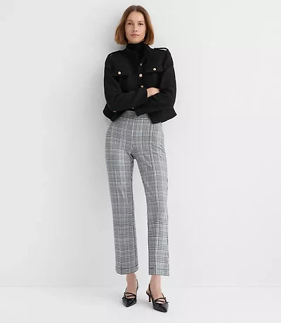 Petite Pintucked Kick Crop Pants Plaid Ponte