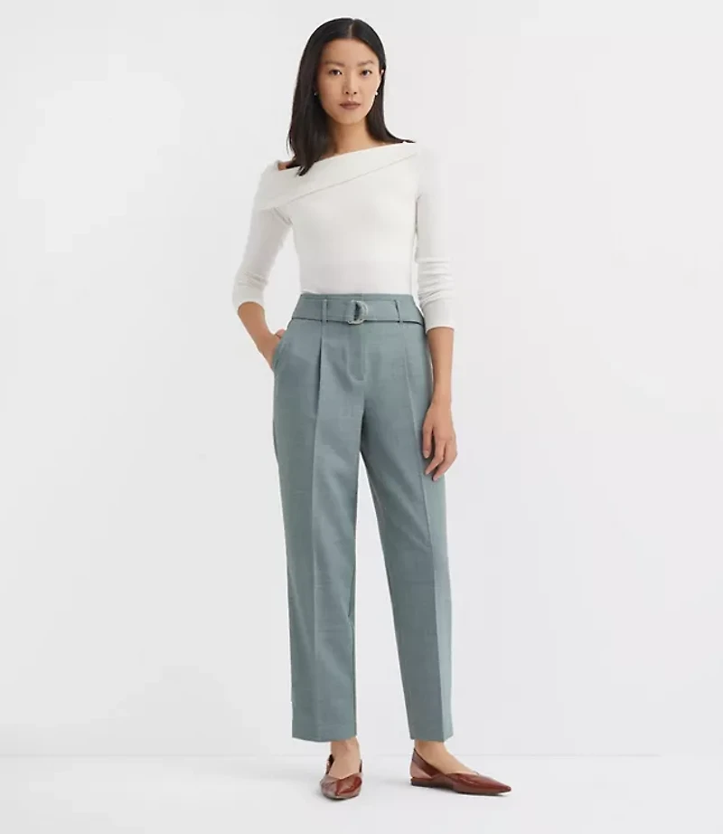 Petite Belted Taper Pants in Melange