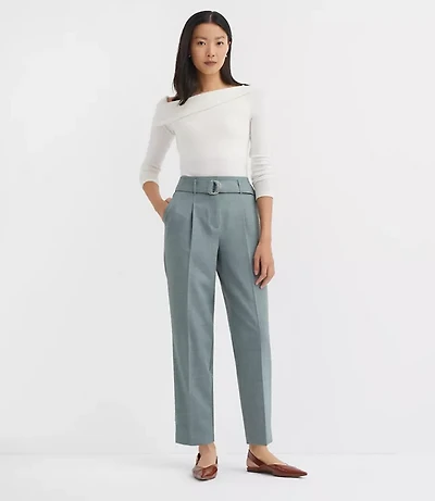 Petite Belted Taper Pants in Melange