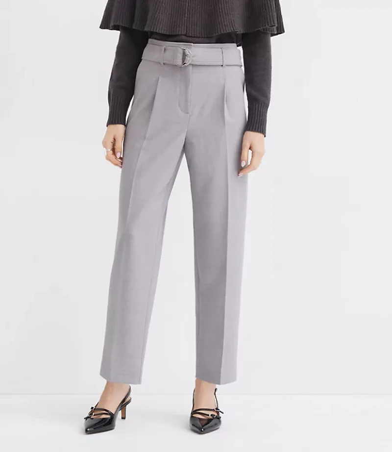 Petite Belted Taper Pants Melange