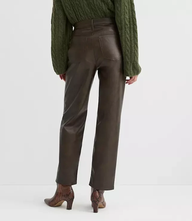 Petite Curvy Five Pocket Straight Pants Faux Leather