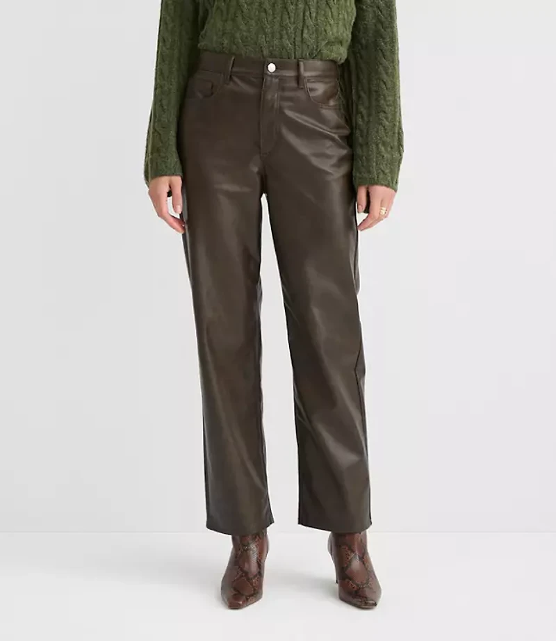Petite Curvy Five Pocket Straight Pants Faux Leather
