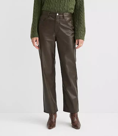 Petite Curvy Five Pocket Straight Pants Faux Leather