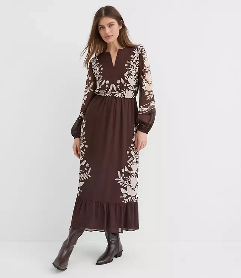 Floral Garland Flounce Maxi Pocket Dress