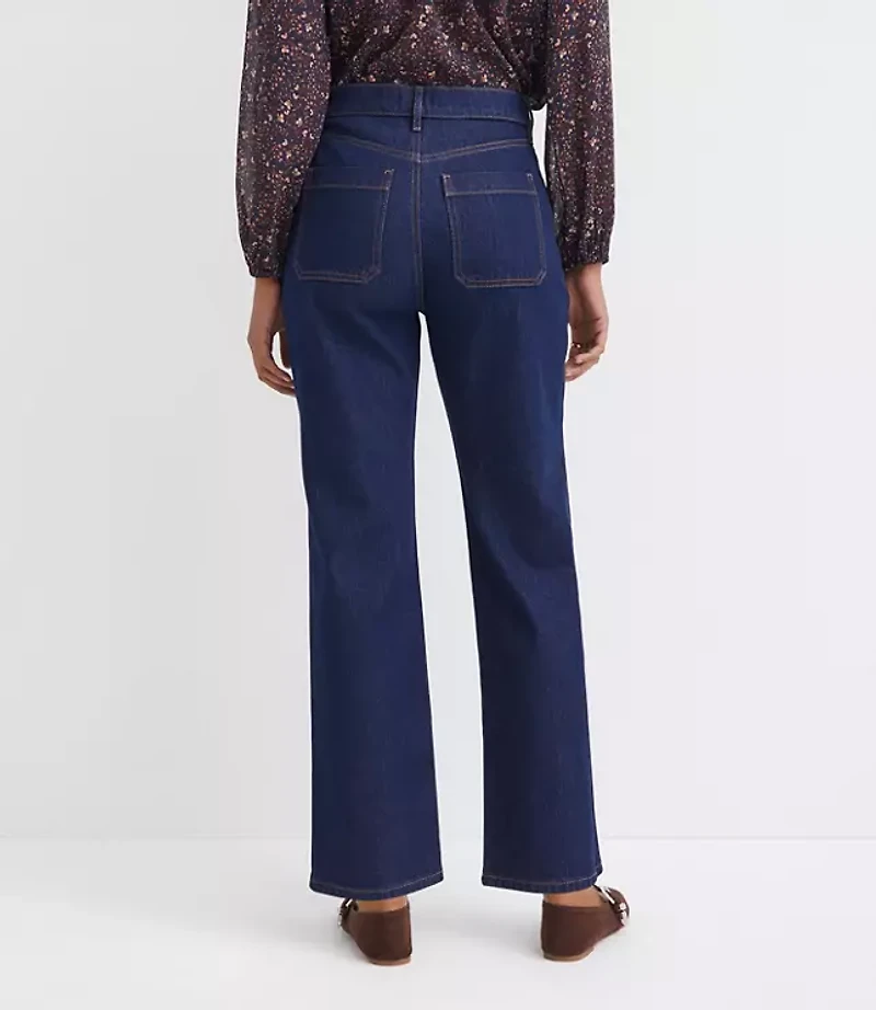 Petite High Rise Straight Utility Jeans Classic Rinse Wash