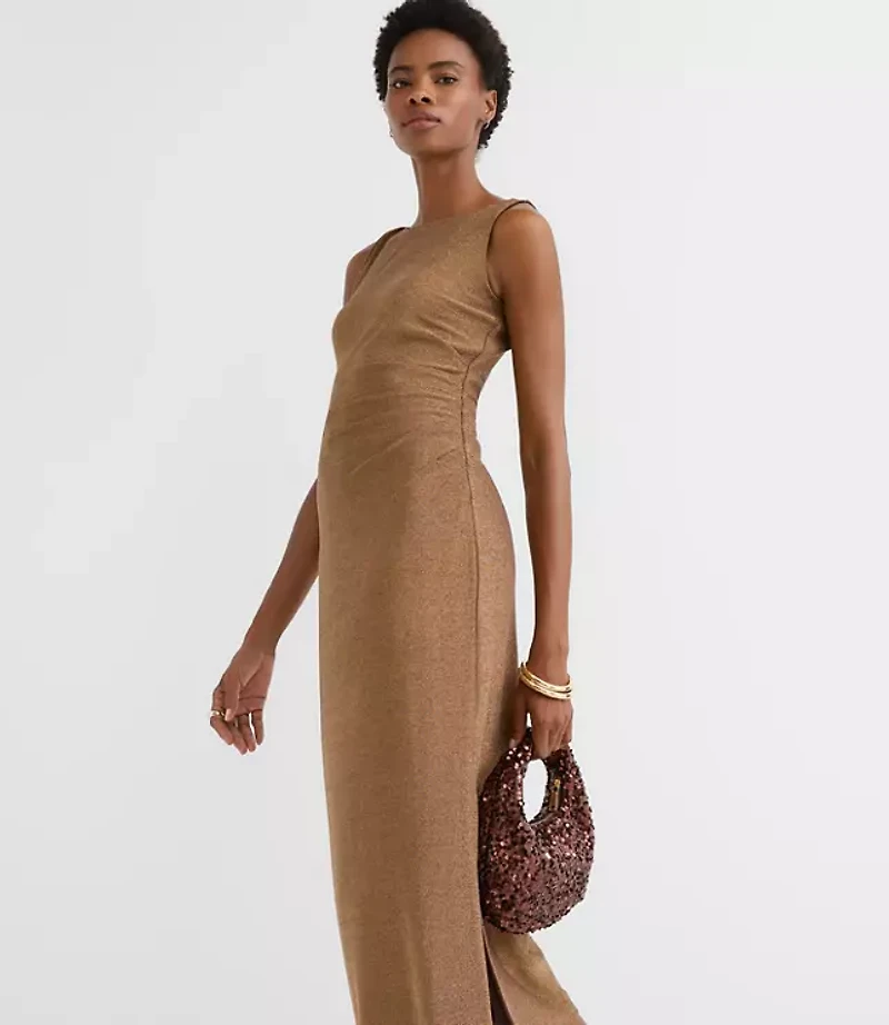 Shimmer Side Ruched Midi Dress