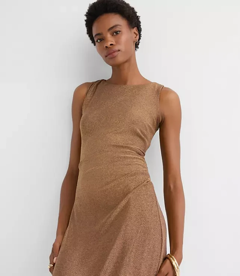 Shimmer Side Ruched Midi Dress