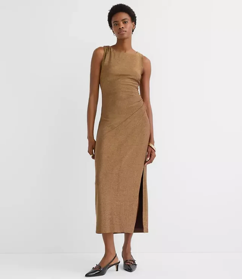 Shimmer Side Ruched Midi Dress