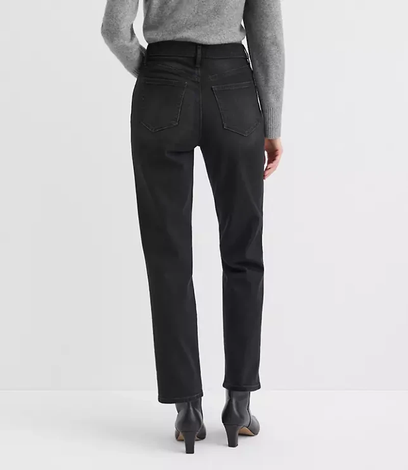 Studded High Rise Straight Jeans Washed Black