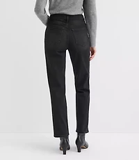 Studded High Rise Straight Jeans Washed Black