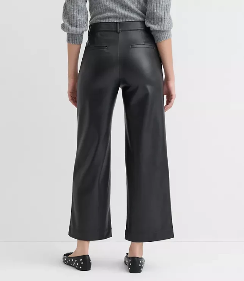 Petite Curvy Wide Leg Pants Faux Leather