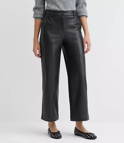 Petite Curvy Wide Leg Pants Faux Leather