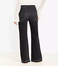 Curvy Unpicked Hem High Rise Wide Leg Jeans Washed Black