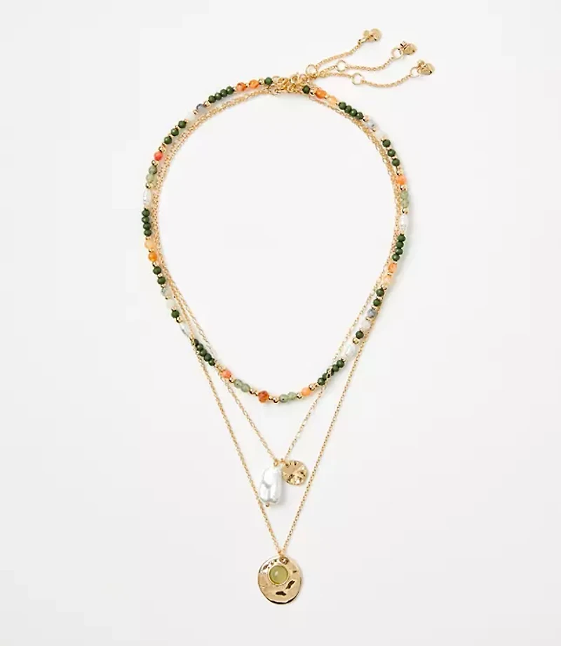 Pearlized Layered Coin Necklace Set