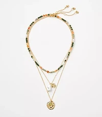 Pearlized Layered Coin Necklace Set