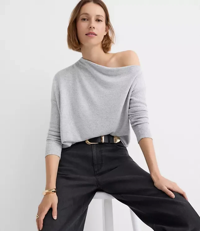 Heathered Ribtrim Jersey Off The Shoulder Top