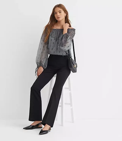 Petite Tab Waist Boot Cut Pants Bi-Stretch