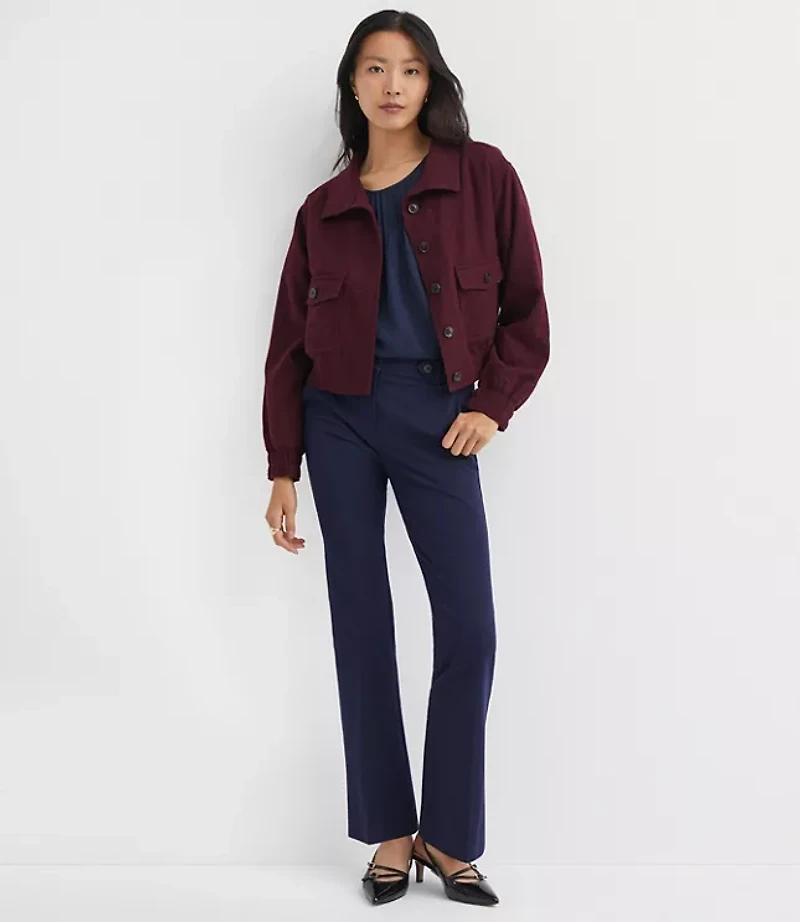 Petite Tab Waist Boot Cut Pants Bi-Stretch