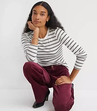 Petite Stripe Ribbed Crew Neck Long Sleeve Tee