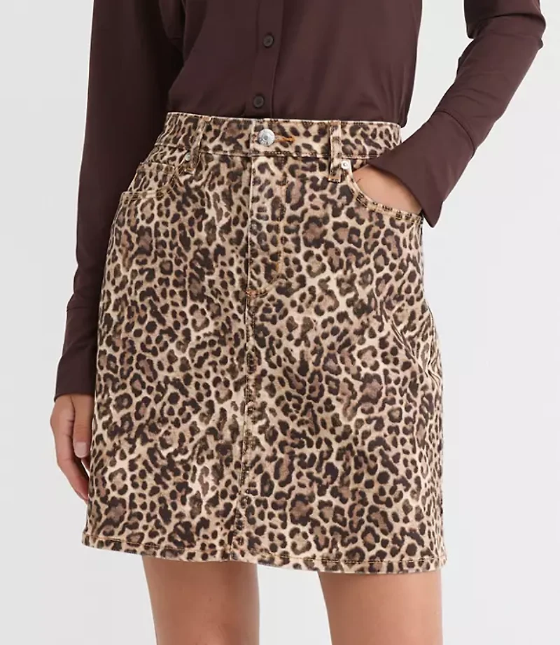 Petite Leopard Print Denim Mini Skirt