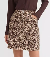 Petite Leopard Print Denim Mini Skirt