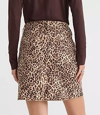 Petite Leopard Print Denim Mini Skirt