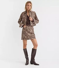 Petite Leopard Print Denim Mini Skirt